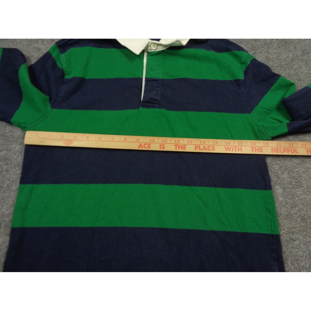 Vintage J.Crew Rugby Shirt Mens M Navy Green Striped Long Sleeve Preppy Polo - Picture 8 of 10